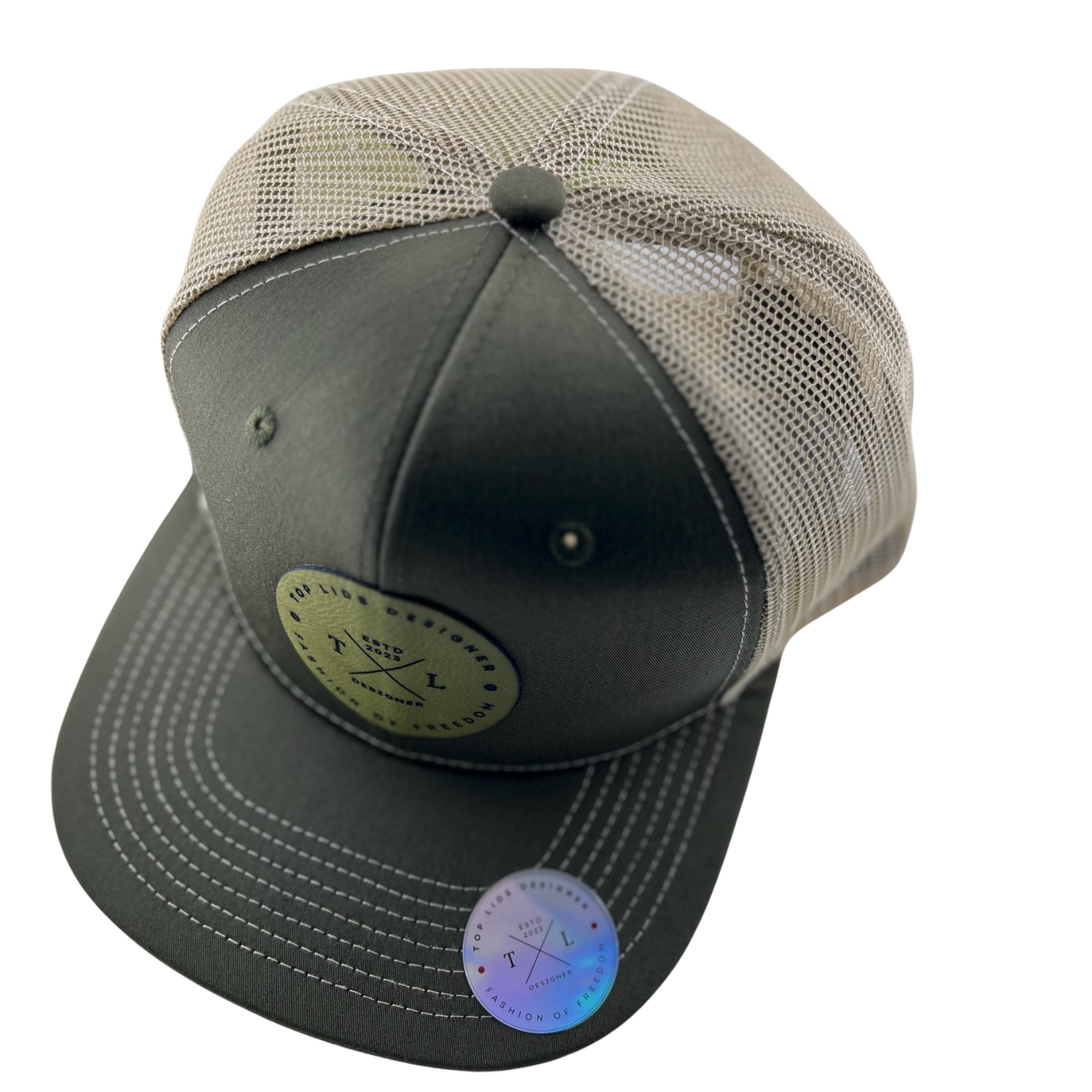 6-Panel Flat Bill Mesh - Olive/Beige