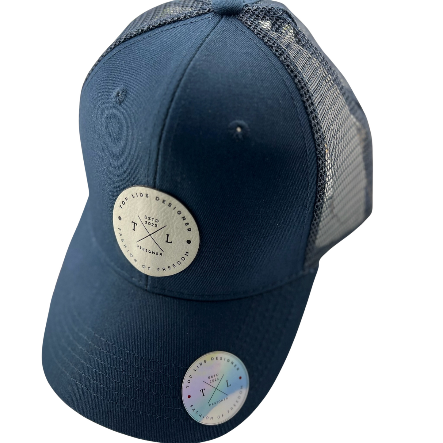 Ponytail Mesh Hat with Leatherette Patch - Navy