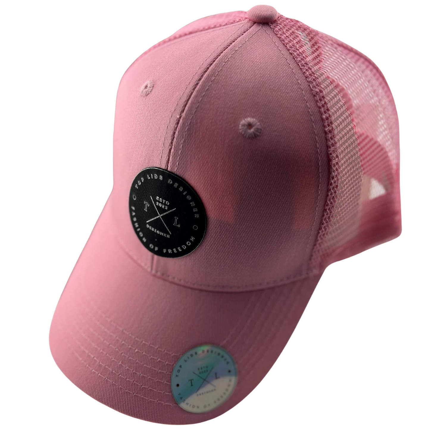 Ponytail Mesh Hat with Leatherette Patch - Pink