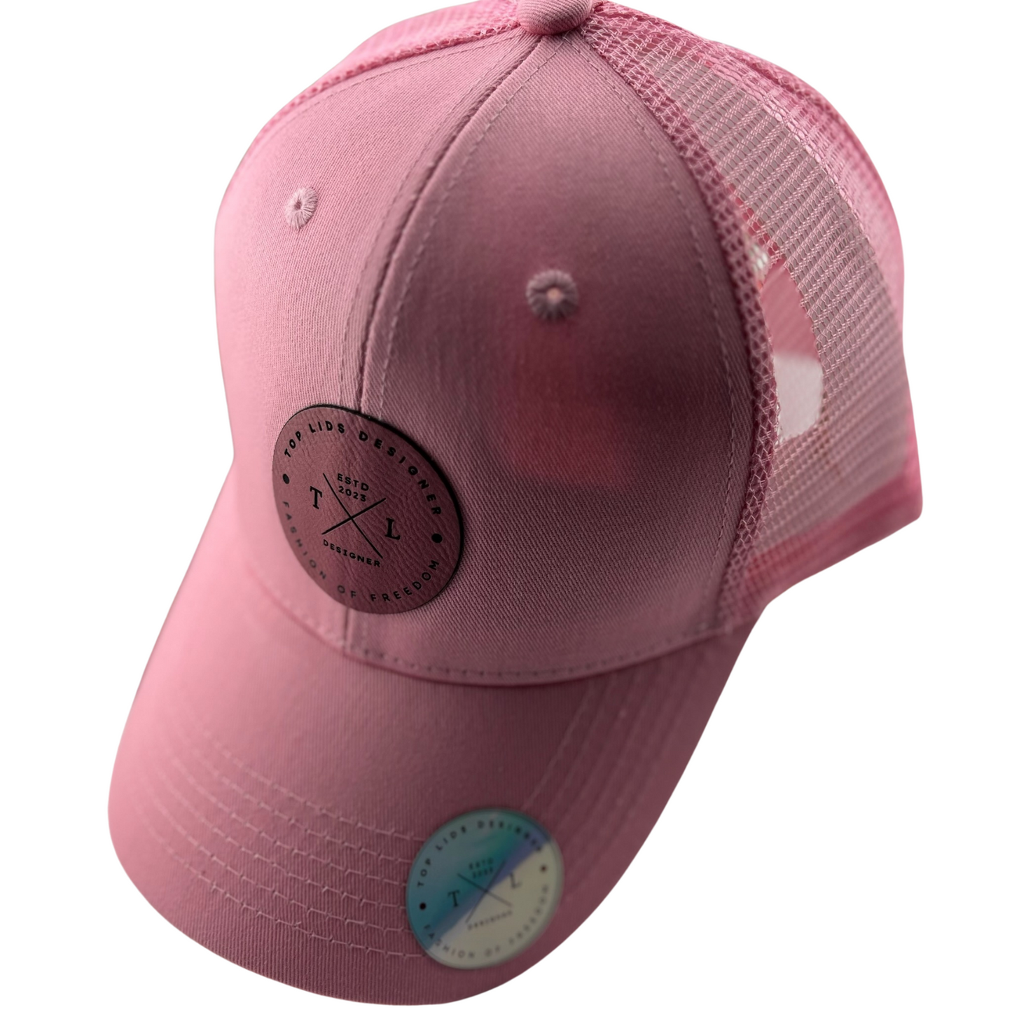 Ponytail Mesh Hat with Leatherette Patch - Pink