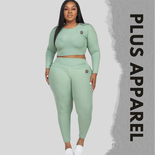 Plus Size Ribbed Crop Top & Leggings - Mint Green