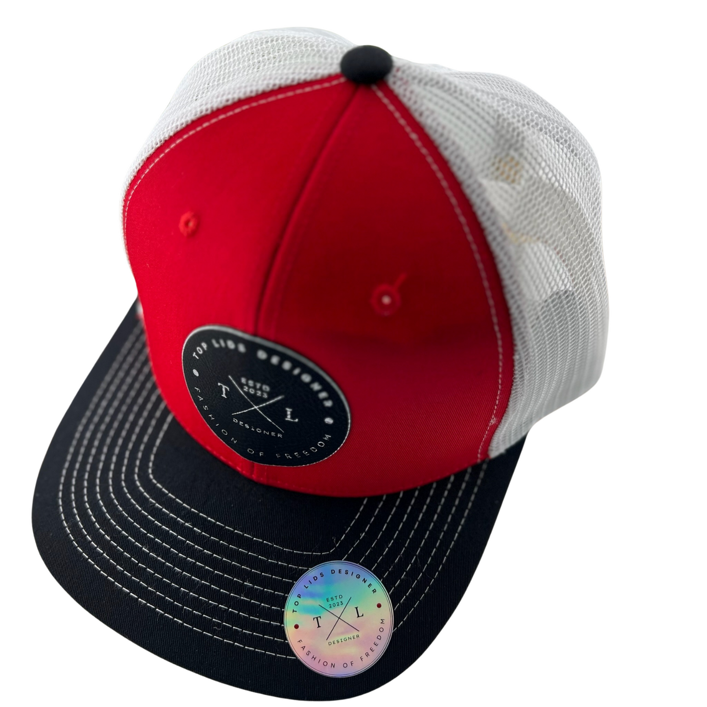 6-Panel Slight Curved Bill Mesh - Red/White/Black