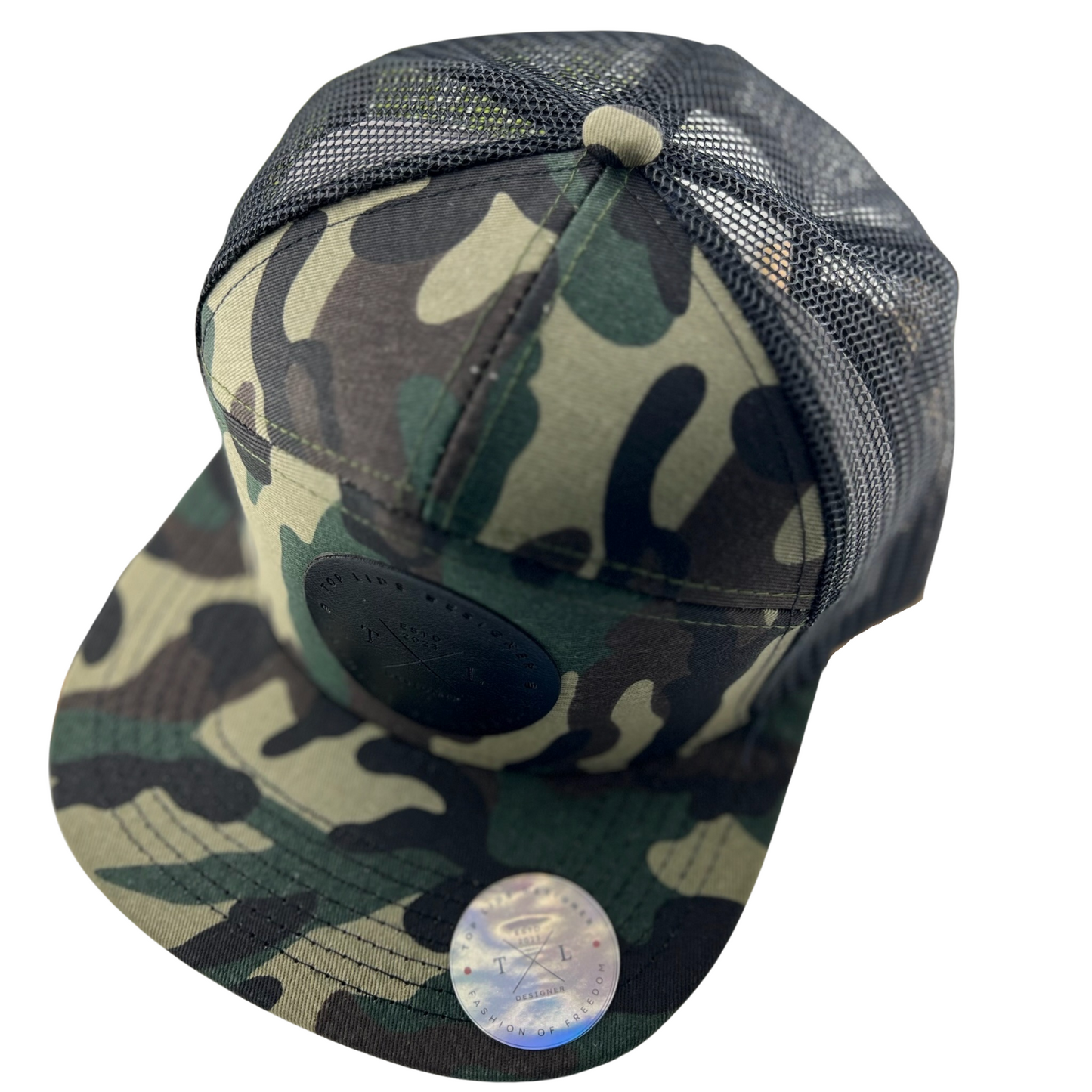 7-Panel Flat Bill Mesh - Camo Black Mesh