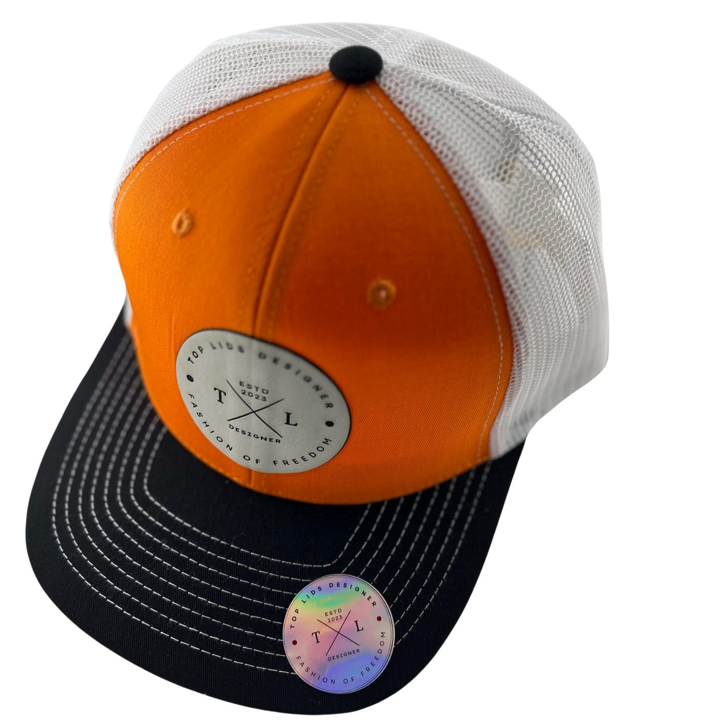 6-Panel Slight Curved Bill Mesh - Orange/White/Black