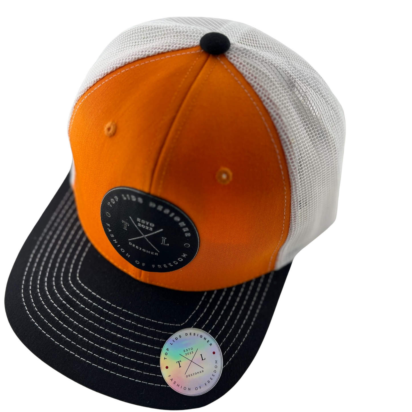 6-Panel Slight Curved Bill Mesh - Orange/White/Black