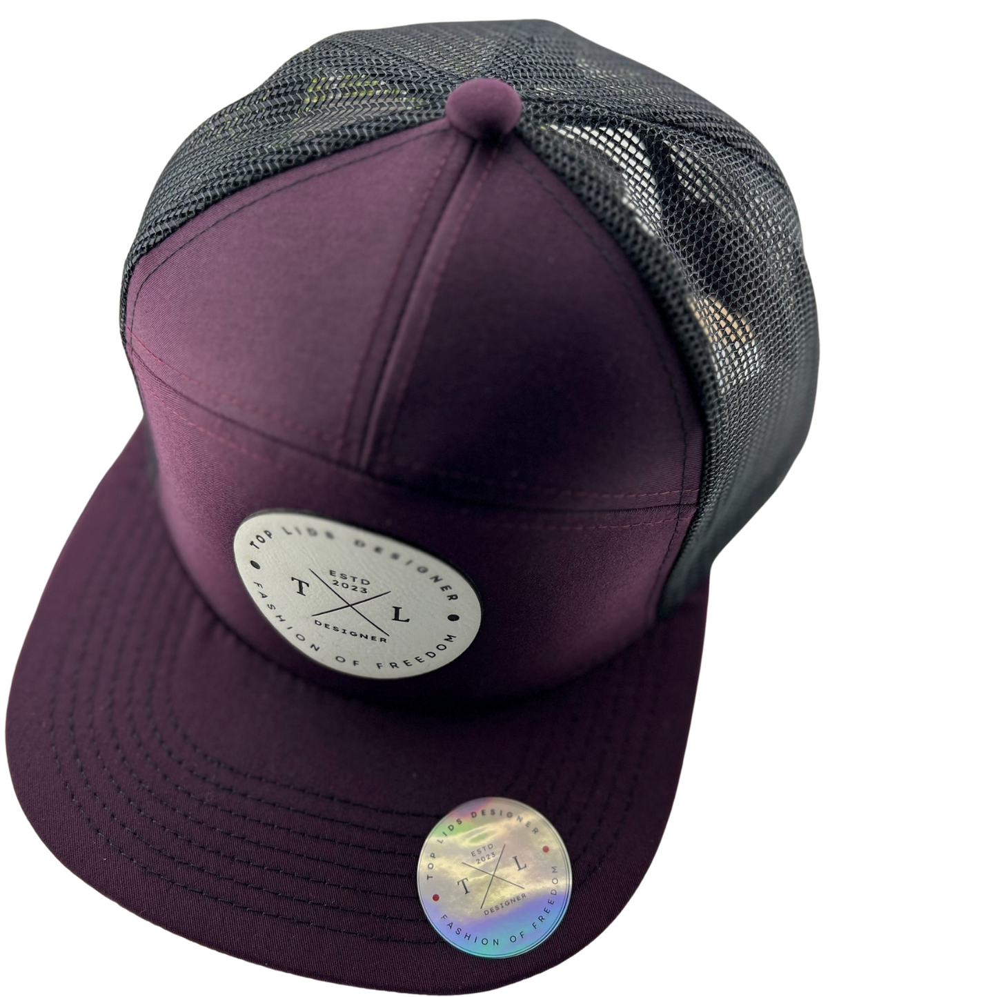 7-Panel Flat Bill Mesh - Burgundy Black Mesh