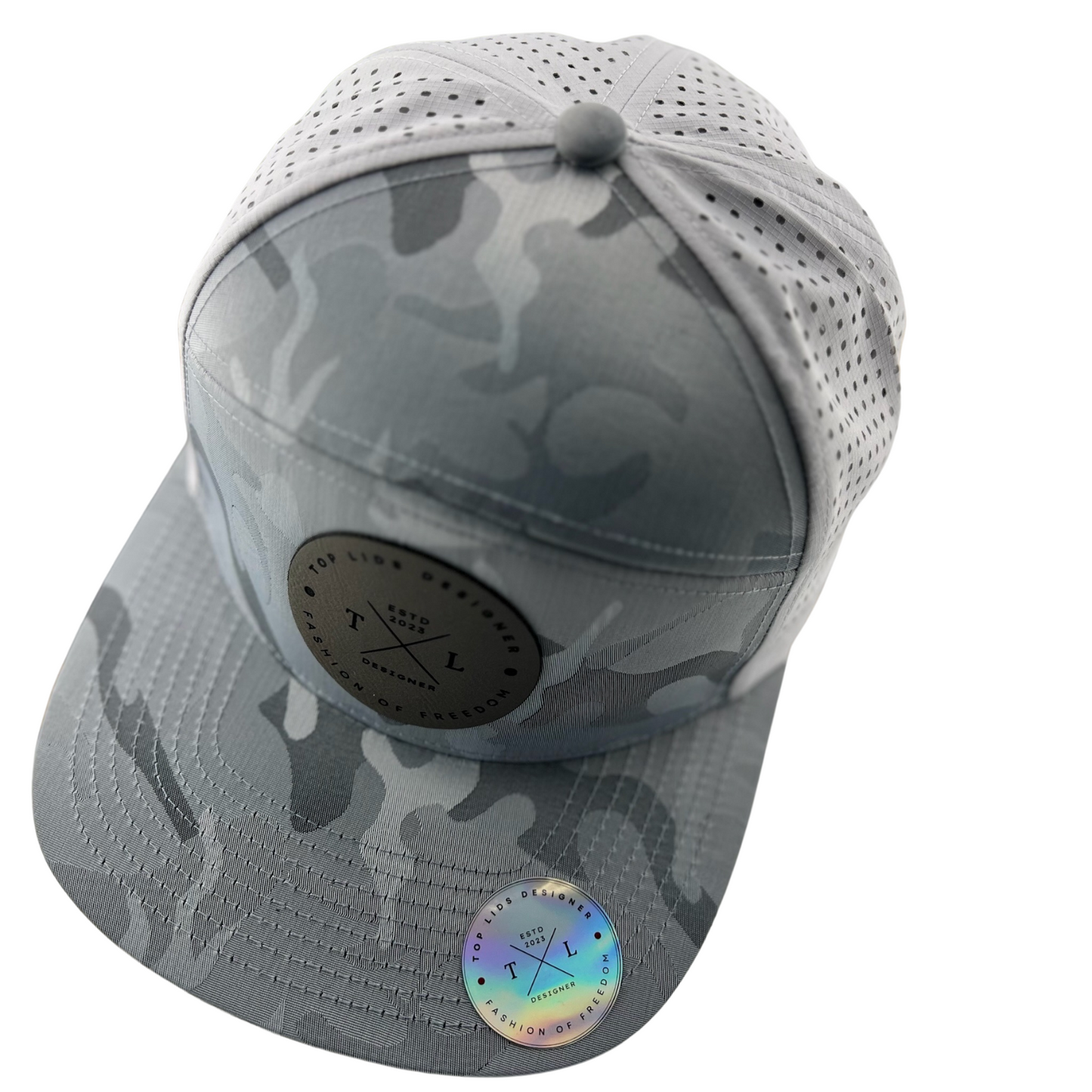 6-Panel Flat Bill Laser-Cut - Gray Camo