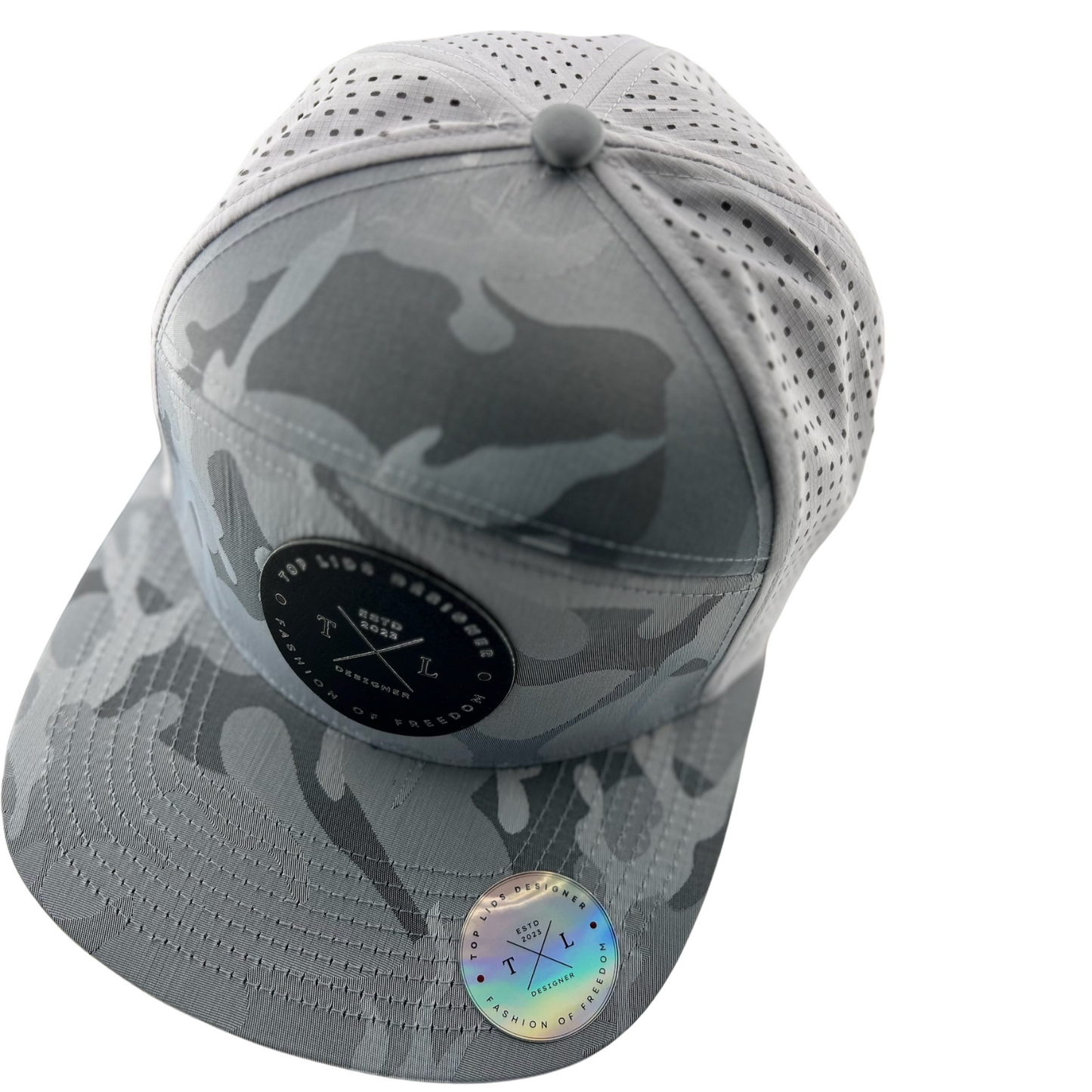 6-Panel Flat Bill Laser-Cut - Gray Camo