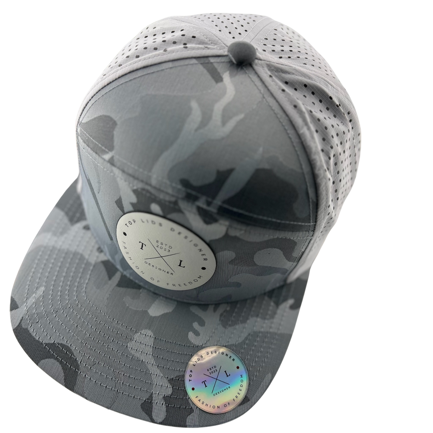 6-Panel Flat Bill Laser-Cut - Gray Camo