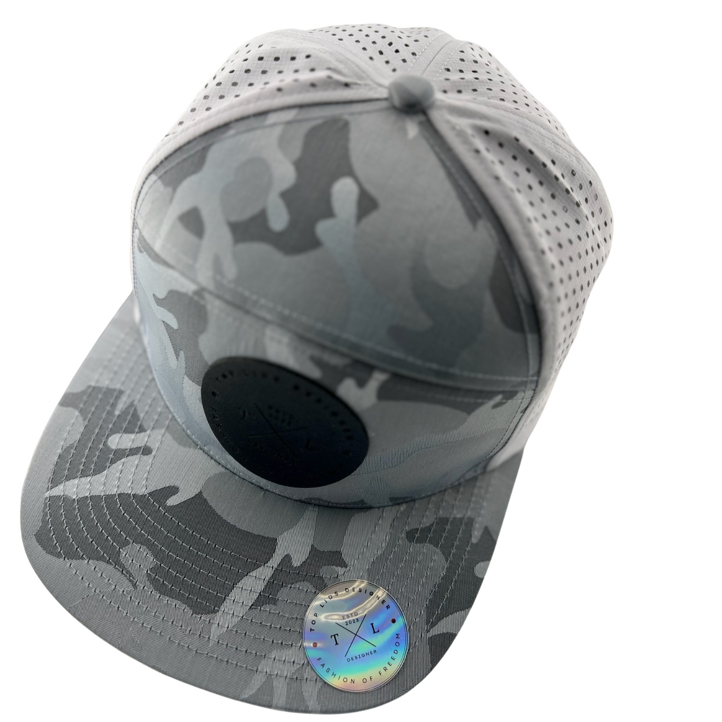 6-Panel Flat Bill Laser-Cut - Gray Camo