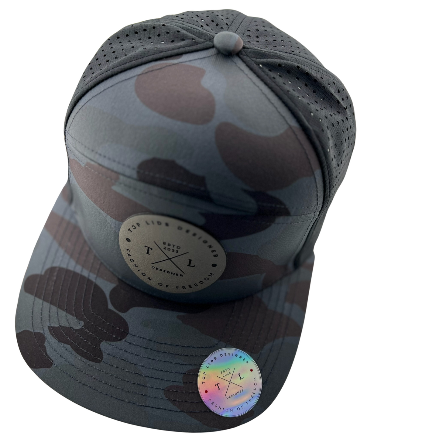 6-Panel Flat Bill Laser-Cut - Dark Gray Camo