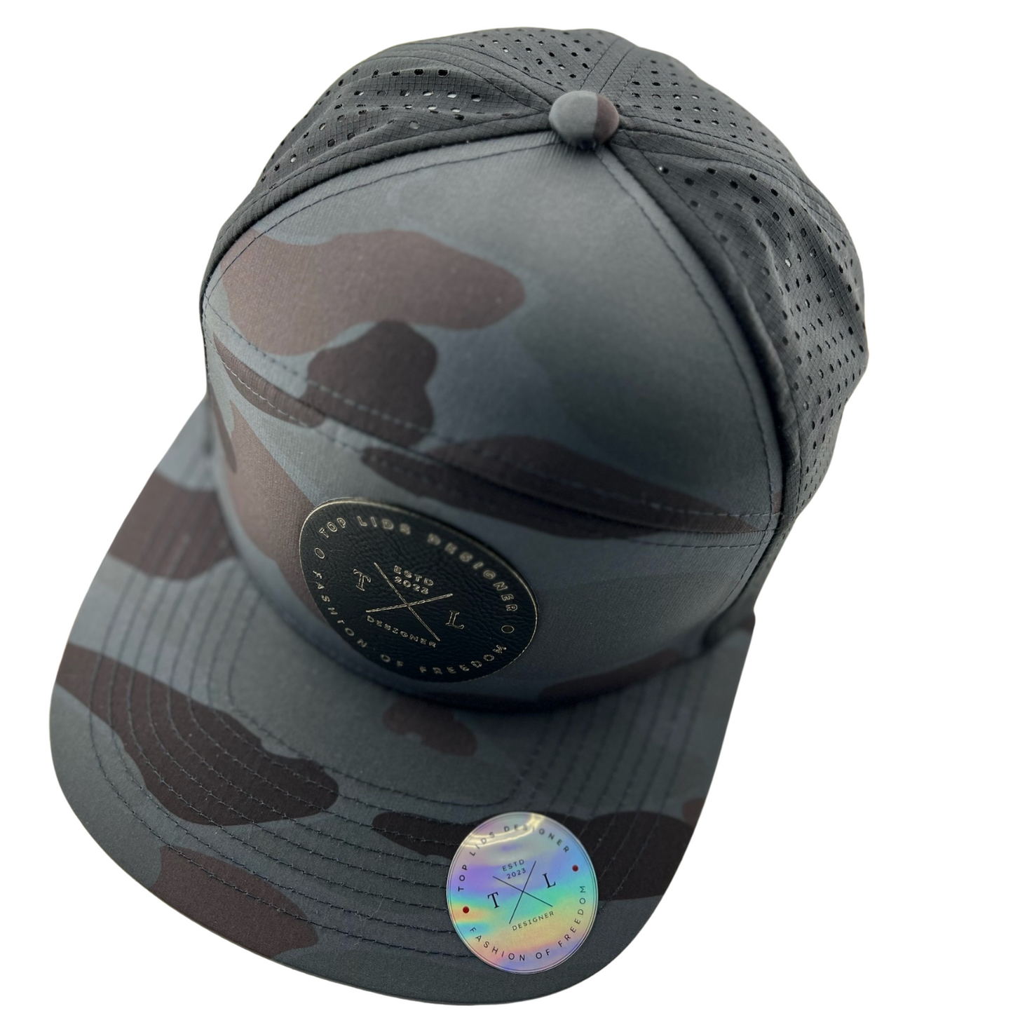 6-Panel Flat Bill Laser-Cut - Dark Gray Camo