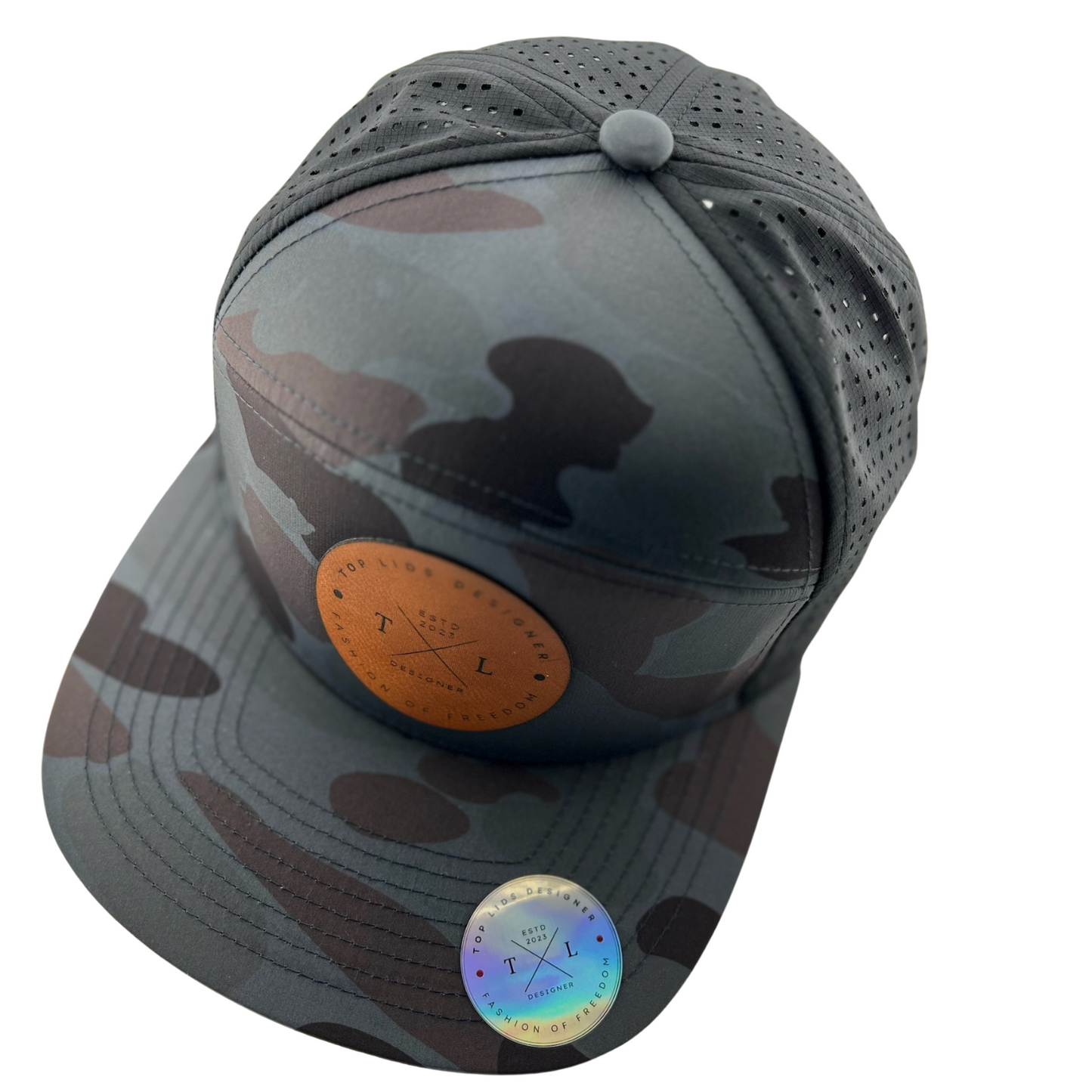 6-Panel Flat Bill Laser-Cut - Dark Gray Camo