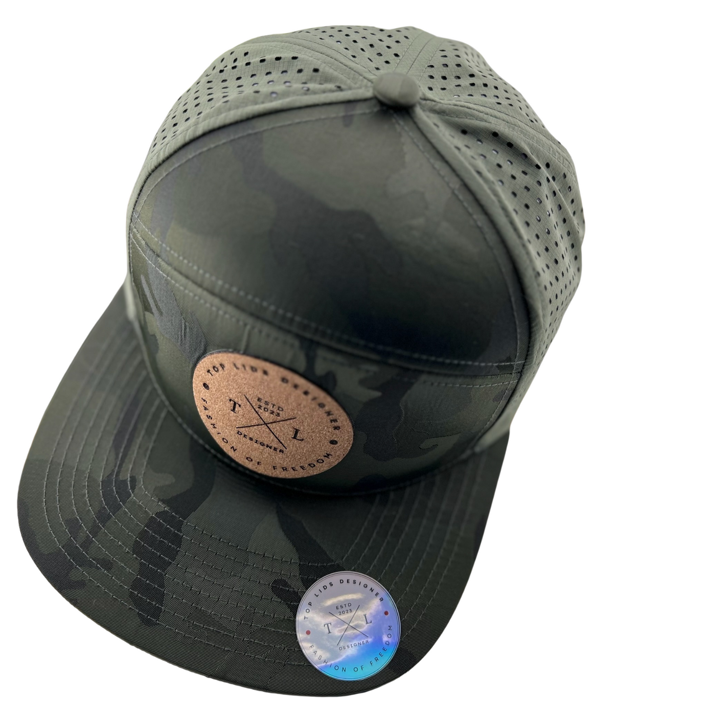 6-Panel Flat Bill Laser-Cut - Green Camo