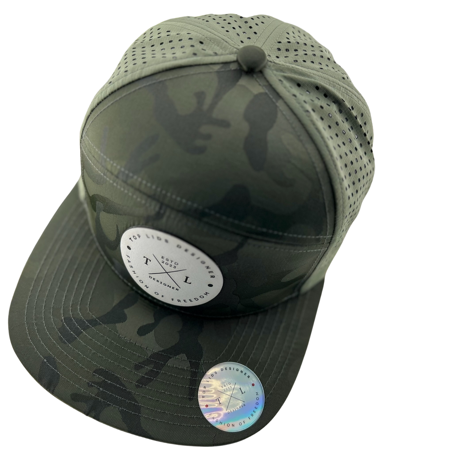 6-Panel Flat Bill Laser-Cut - Green Camo