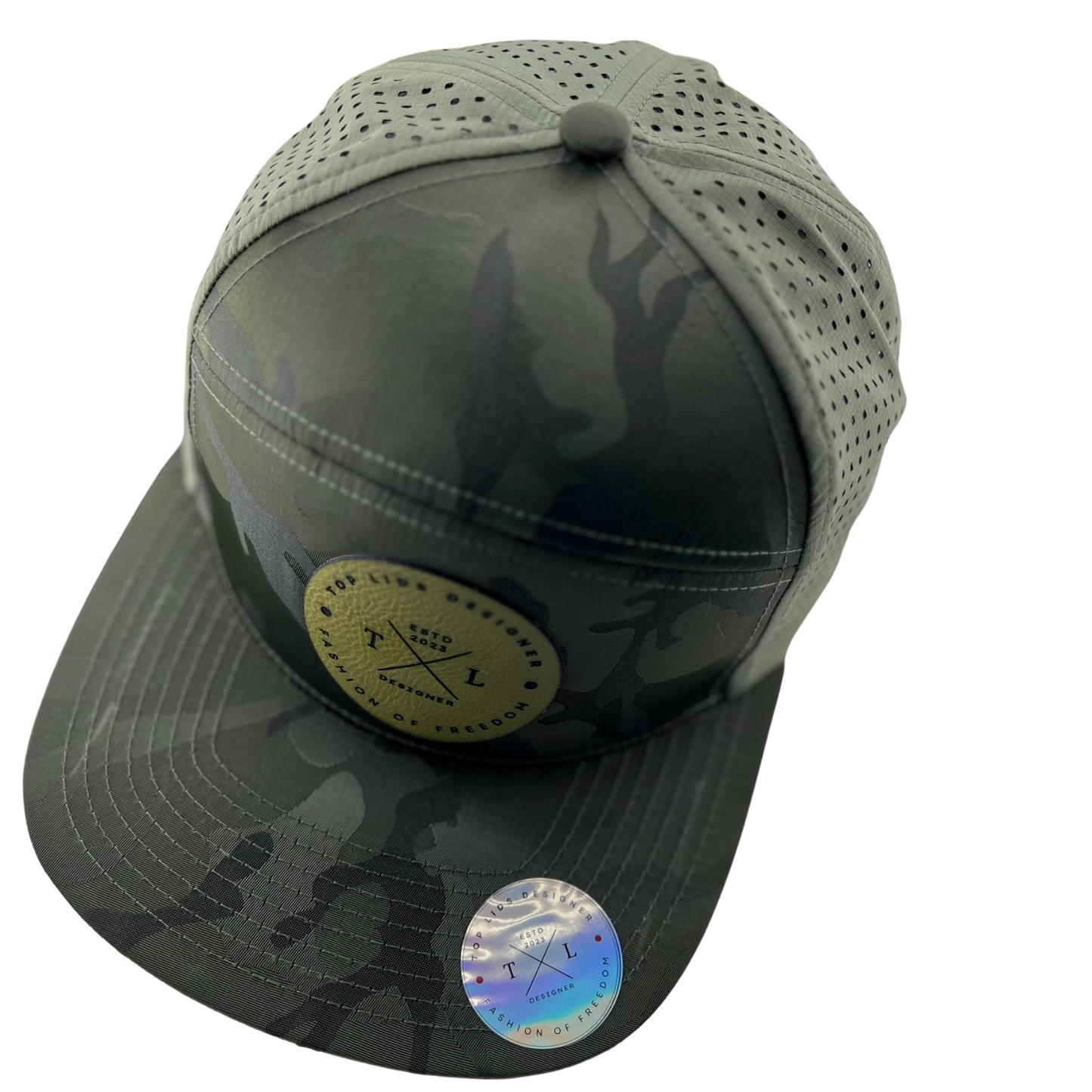 6-Panel Flat Bill Laser-Cut - Green Camo